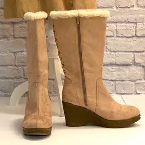 Tan wedge platform boots Size 11.